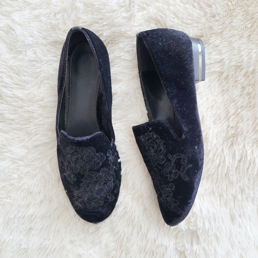 Michael Kors Black Velvet Embroidered Natasha Loafers